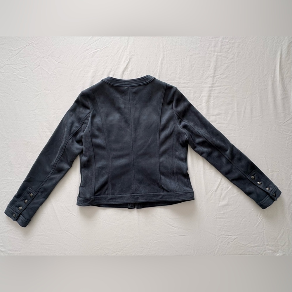 NWOT-Carmen Marc Valvo Faux Suede Women's Slate Blue Pocket Jacket - Picture 2 of 13
